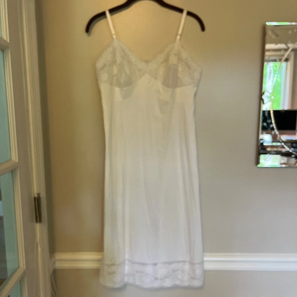 VANITY FAIR Vintage 1960s White Floral Lace Slip Dress Size L - Picture 2 of 8